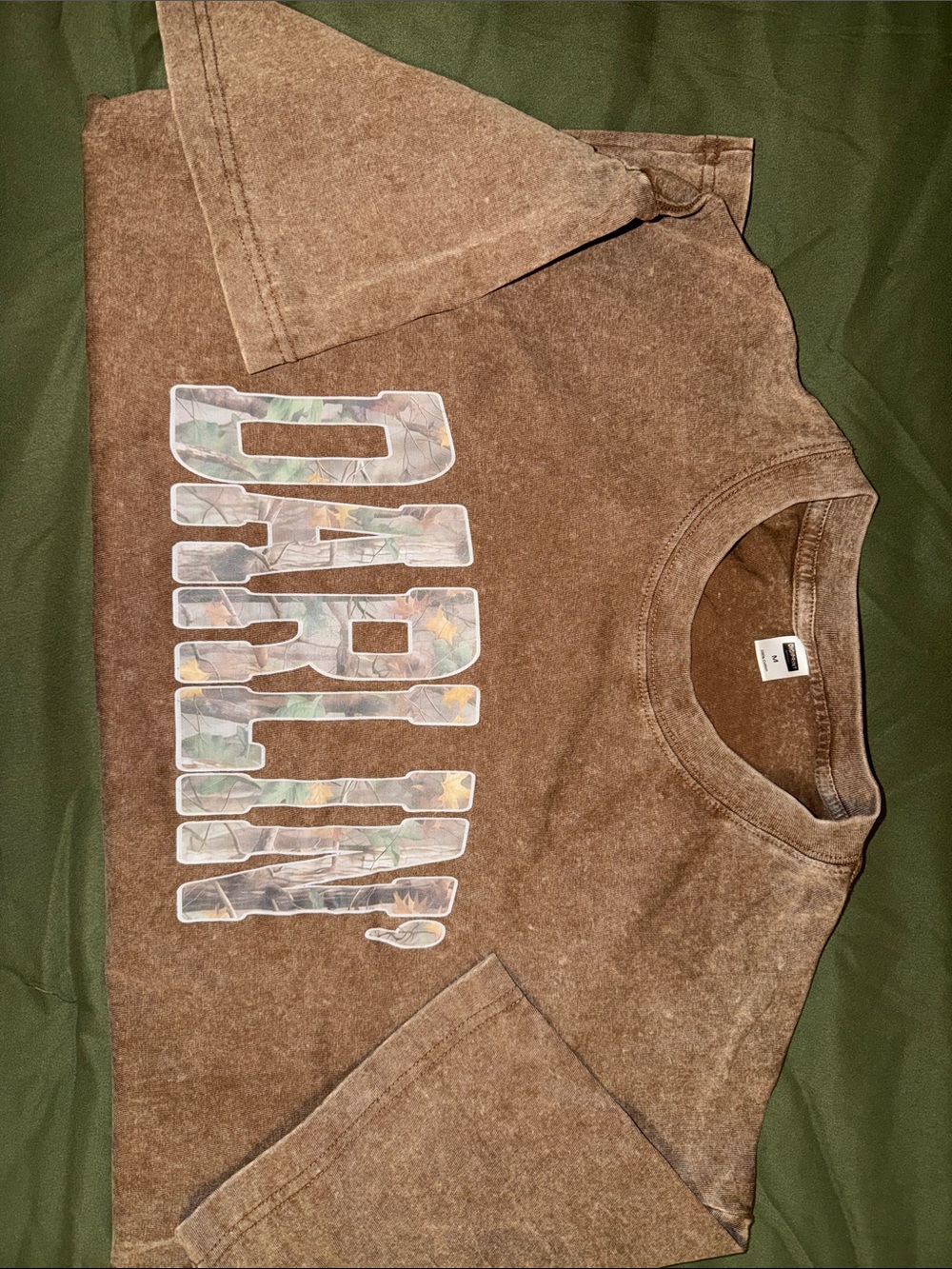 Daring Graphic Brown Tee with Leaf Print Lettering